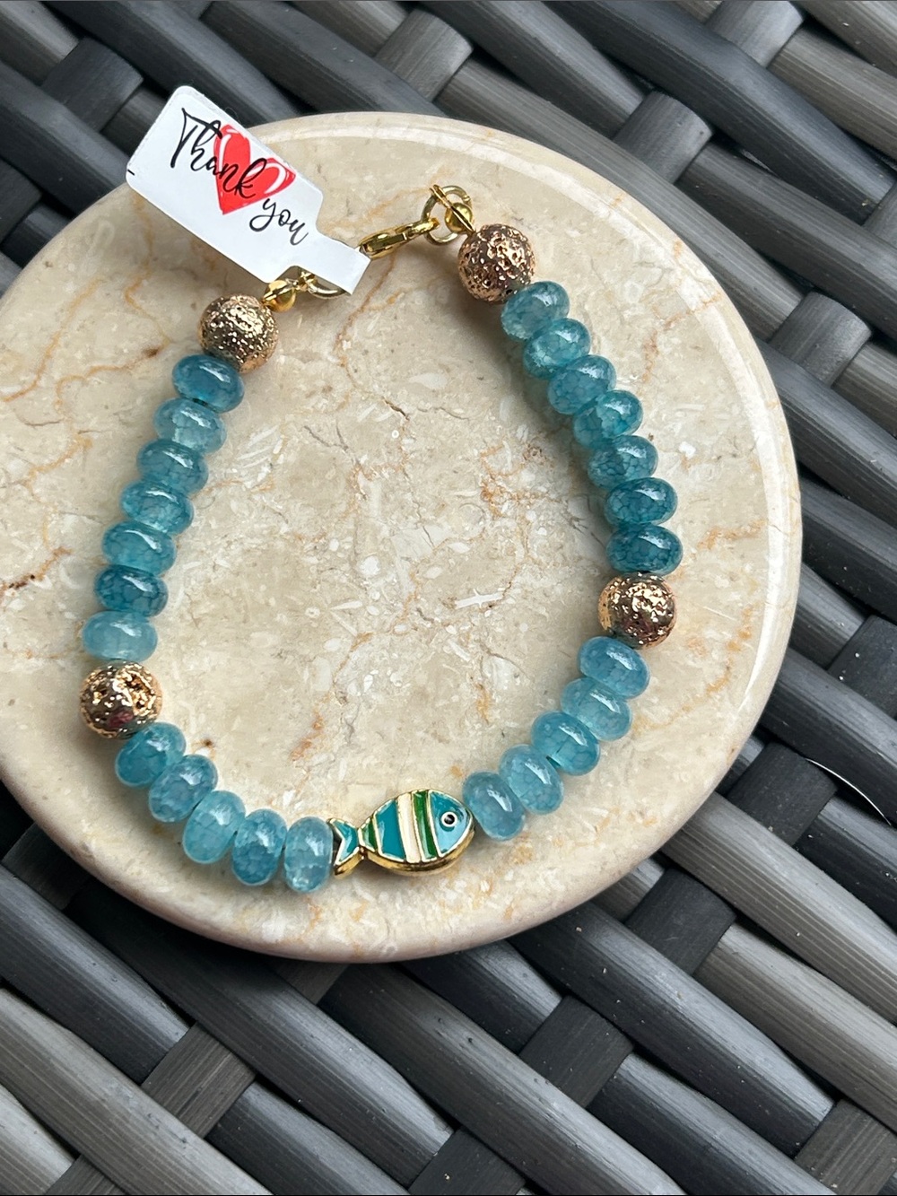 Blue Beaded Fish Charm Bracelet by